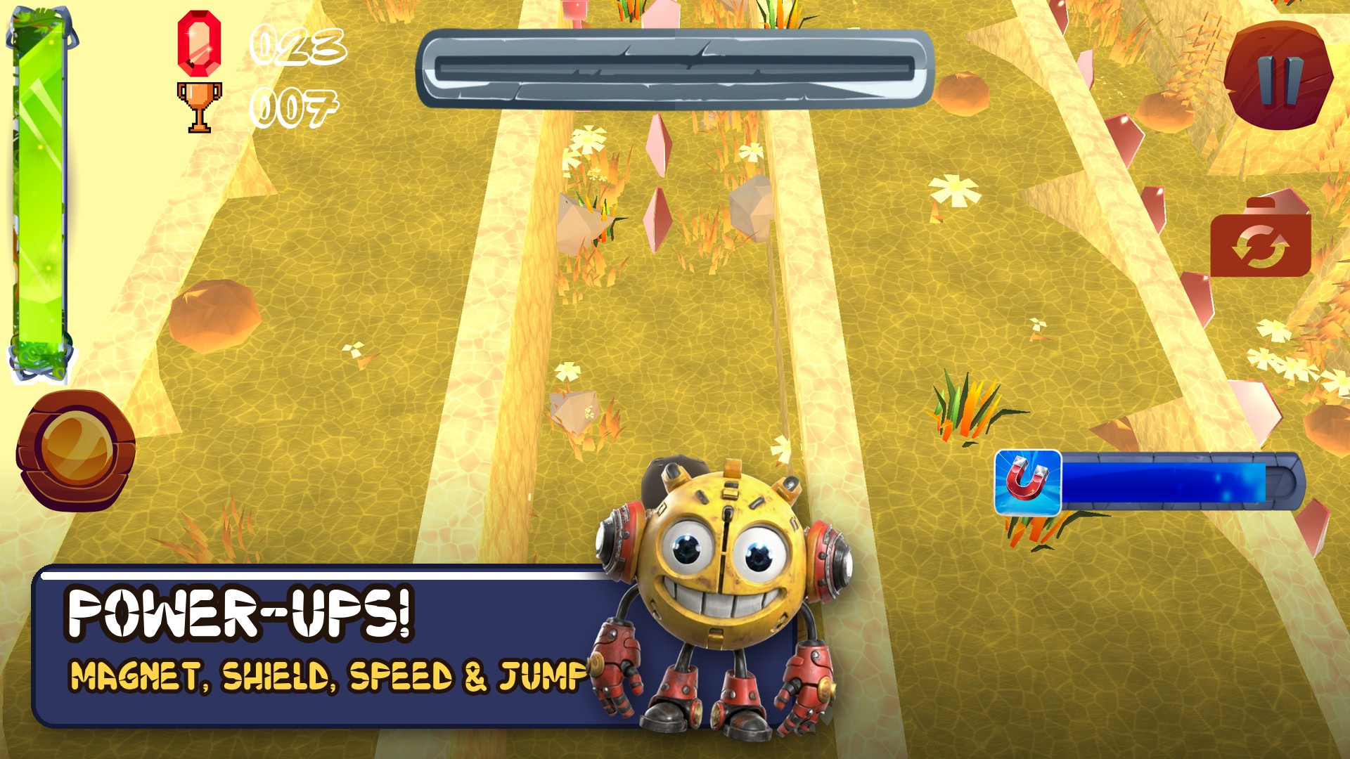 Power-ups: Magnet, Shield, Speed and Jump